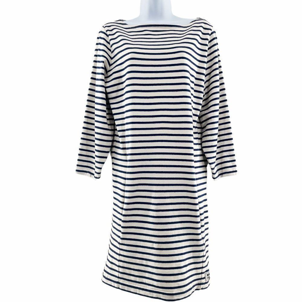 Wood Wood White Blue Striped Cotton Dress S
